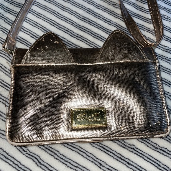 Luv Betsey Johnson Rose Gold Cat Crossbody Clutch Bag Purse Smartphone Wallet - Picture 9 of 16